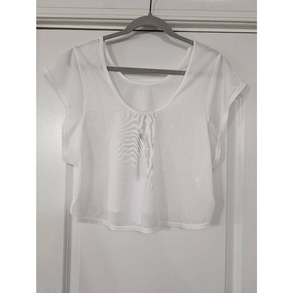 Varley Landon Crop Tissue Jersey Shirt women's medium white NWTs flutter sleeve - Picture 10 of 11
